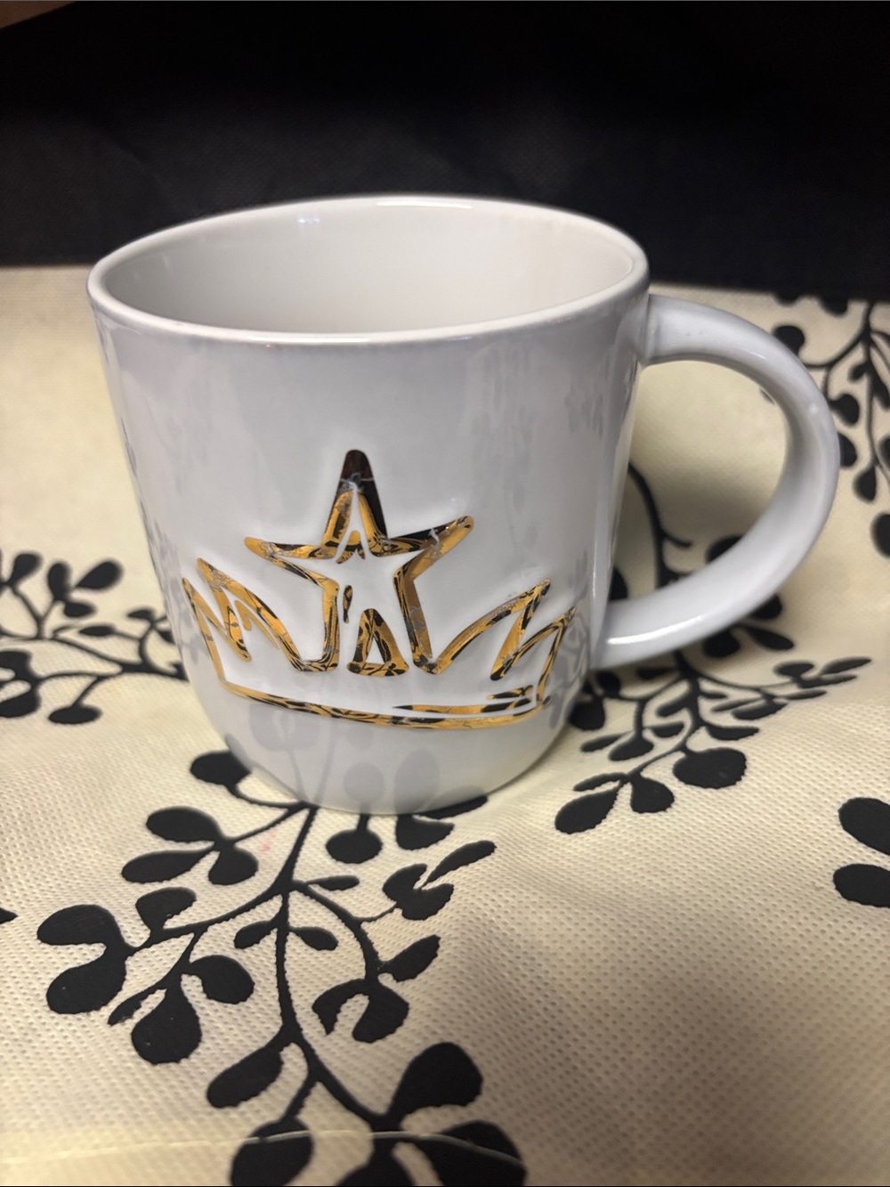 STARBUCKS Mug 2016 Anniversary Siren Gold Crown Light Grey 14 Oz Coffee Cup